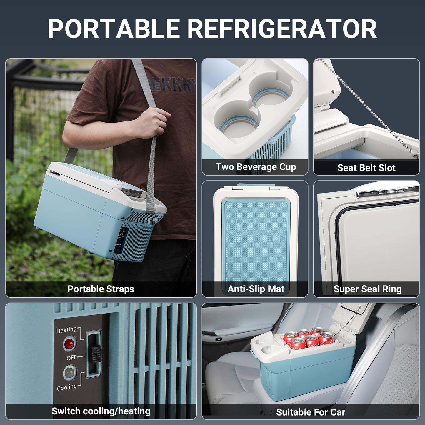 JOYFRIGO Portable 12V Car Fridge Cooler/Warmer - 6Quart (6L)Blue