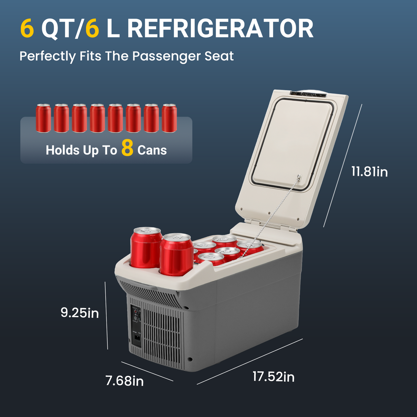 JOYFRIGO Portable 12V Car Fridge Cooler/Warmer - 6Quart (6L)Gray